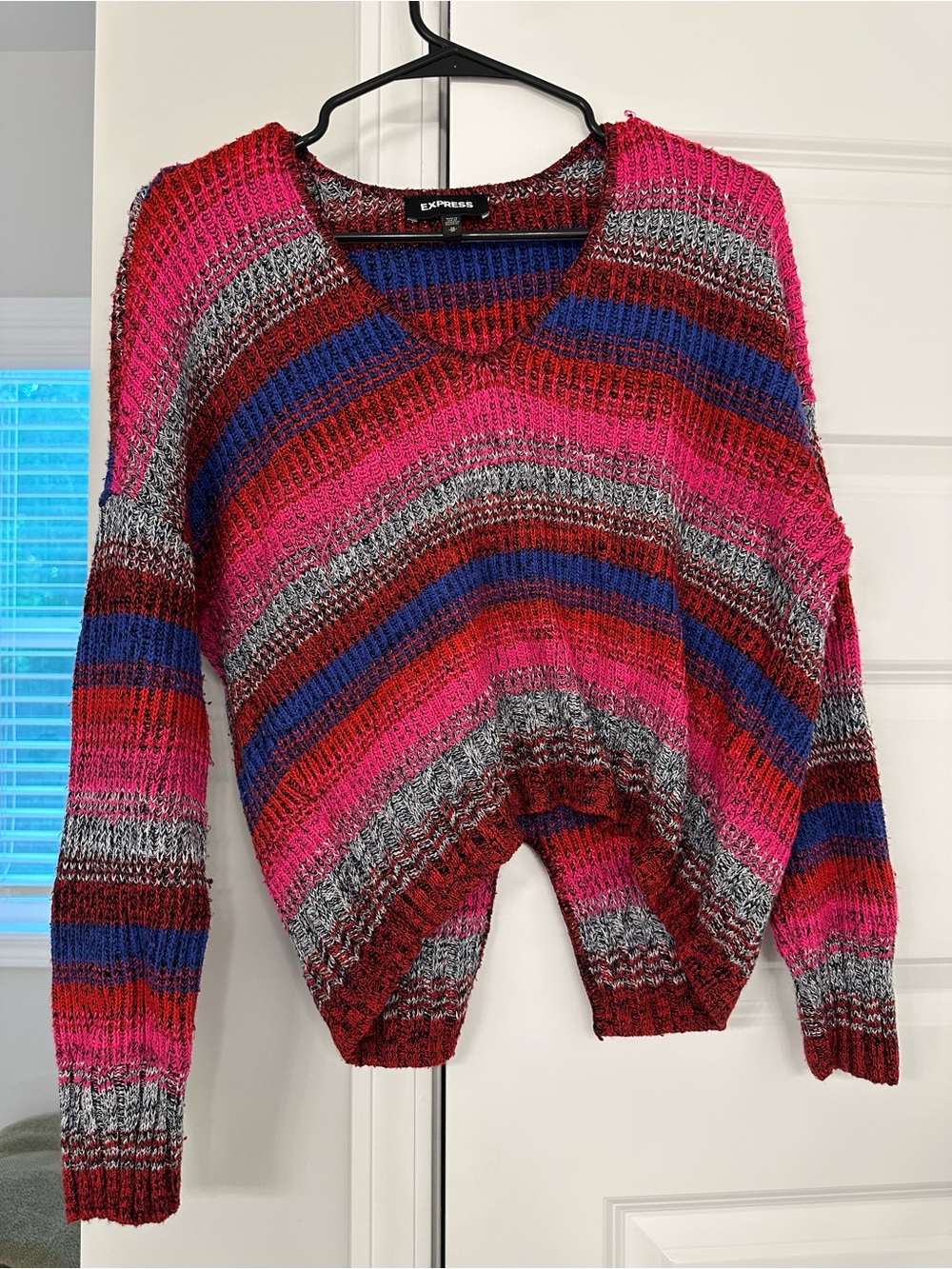 Express Women's Striped V-Neck Sweater - crop top